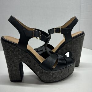 Anthropologie Black and Gray Platform Sandals